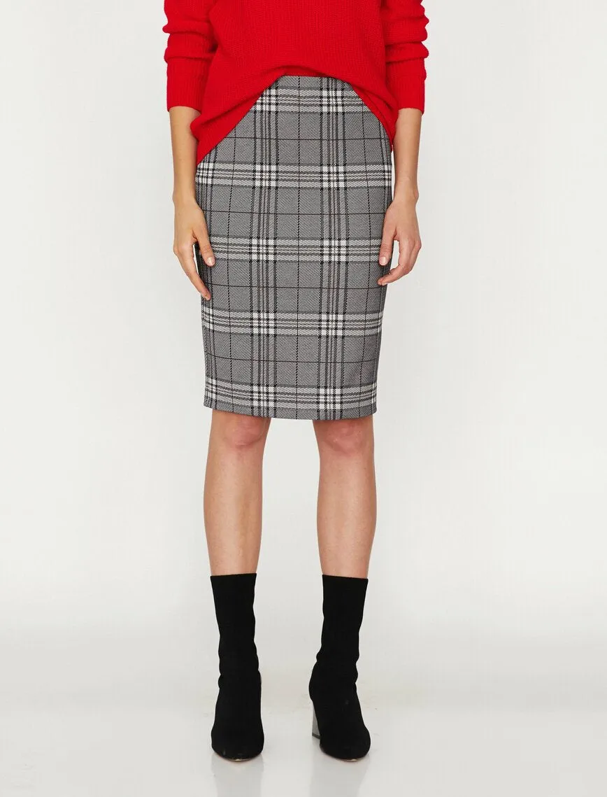 12299 Brown Check Knee Length Skirt