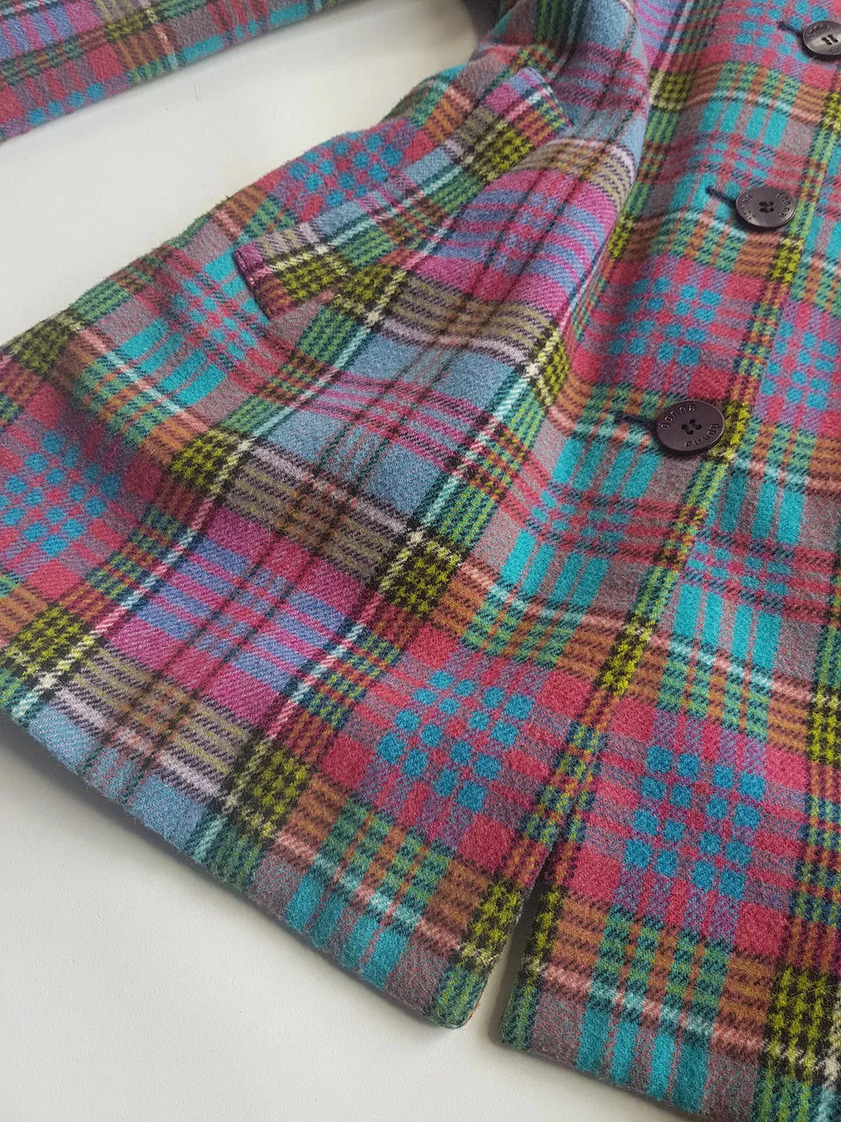 1990s Iconic Clueless Style Plaid Jacket - Tailored Hourglass - Pinks Purples Greens & Blues - Perfect Shape - Fully Lined