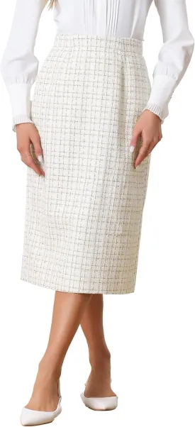 Allegra K Women's Plaid Tweed High Waist Work Office Bodycon Pencil Skirt