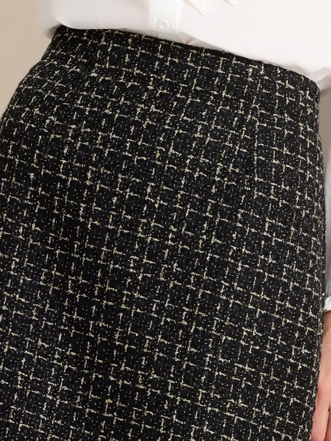 Allegra K Women's Plaid Tweed High Waist Work Office Bodycon Pencil Skirt