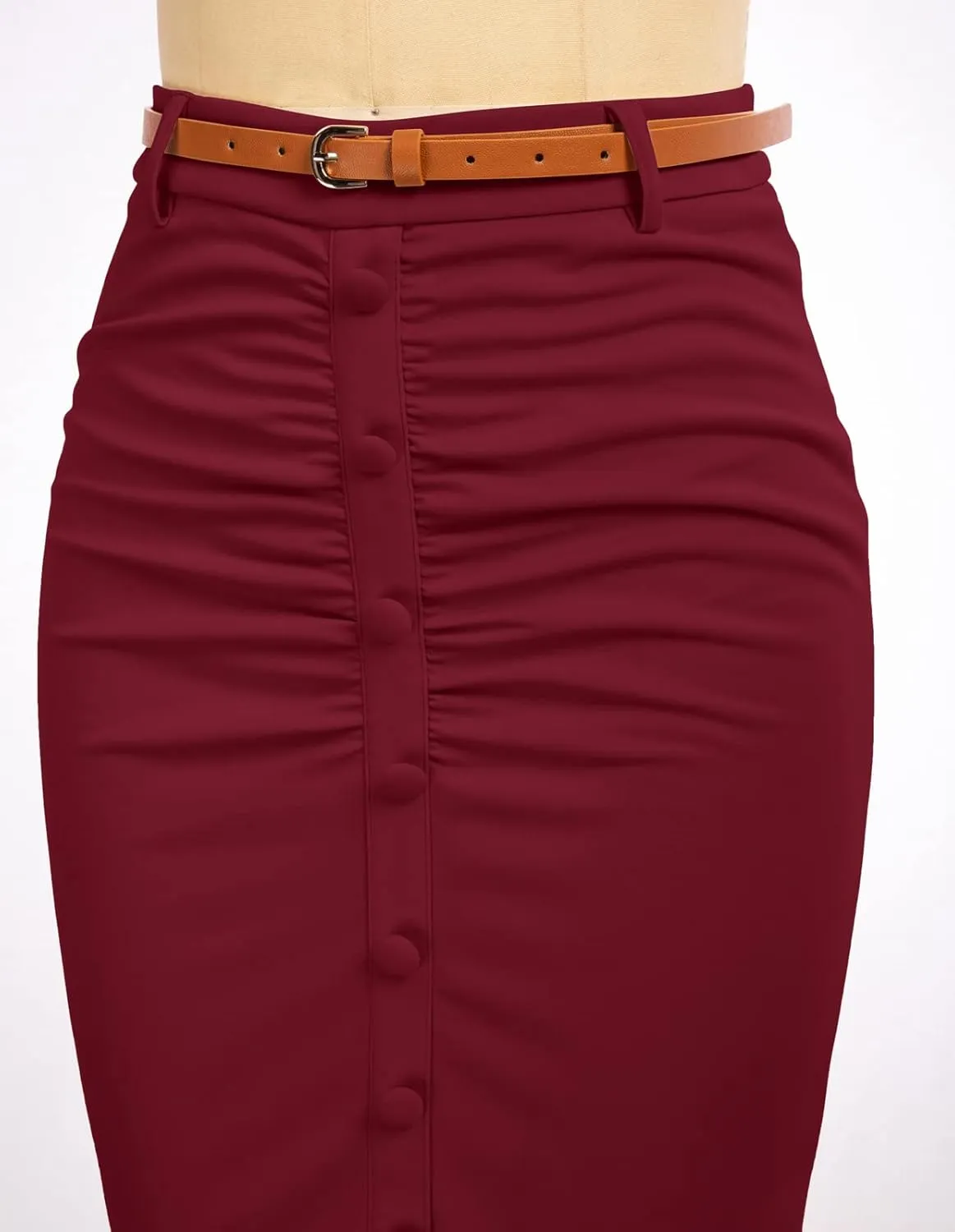 Belle Poque Women's Stretchy Pencil Skirts for Women Womens High Waist Midi Skirt Bodycon Pencil Skirts Vintage with Belt