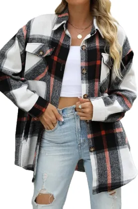 CHYRII Women's Casual Flannel Plaid Shacket Button Down Long Sleeve Shirt Jacket Coats with Pockets