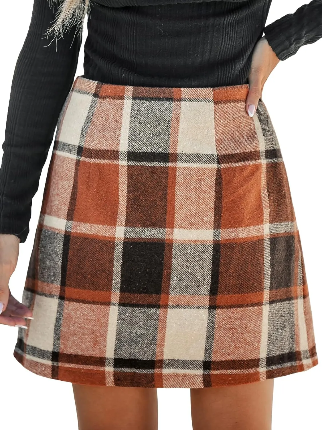 CUPSHE Women High Waist Plaid Skirt Bodycon Pencil Mini Skirts