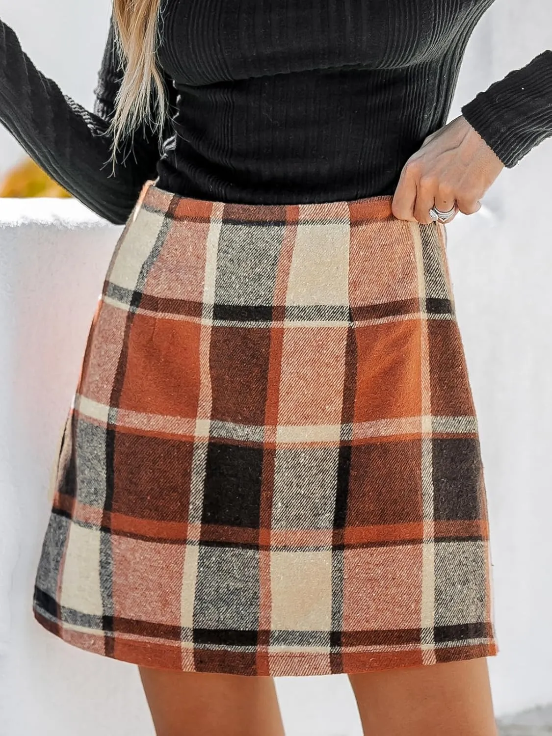 CUPSHE Women High Waist Plaid Skirt Bodycon Pencil Mini Skirts
