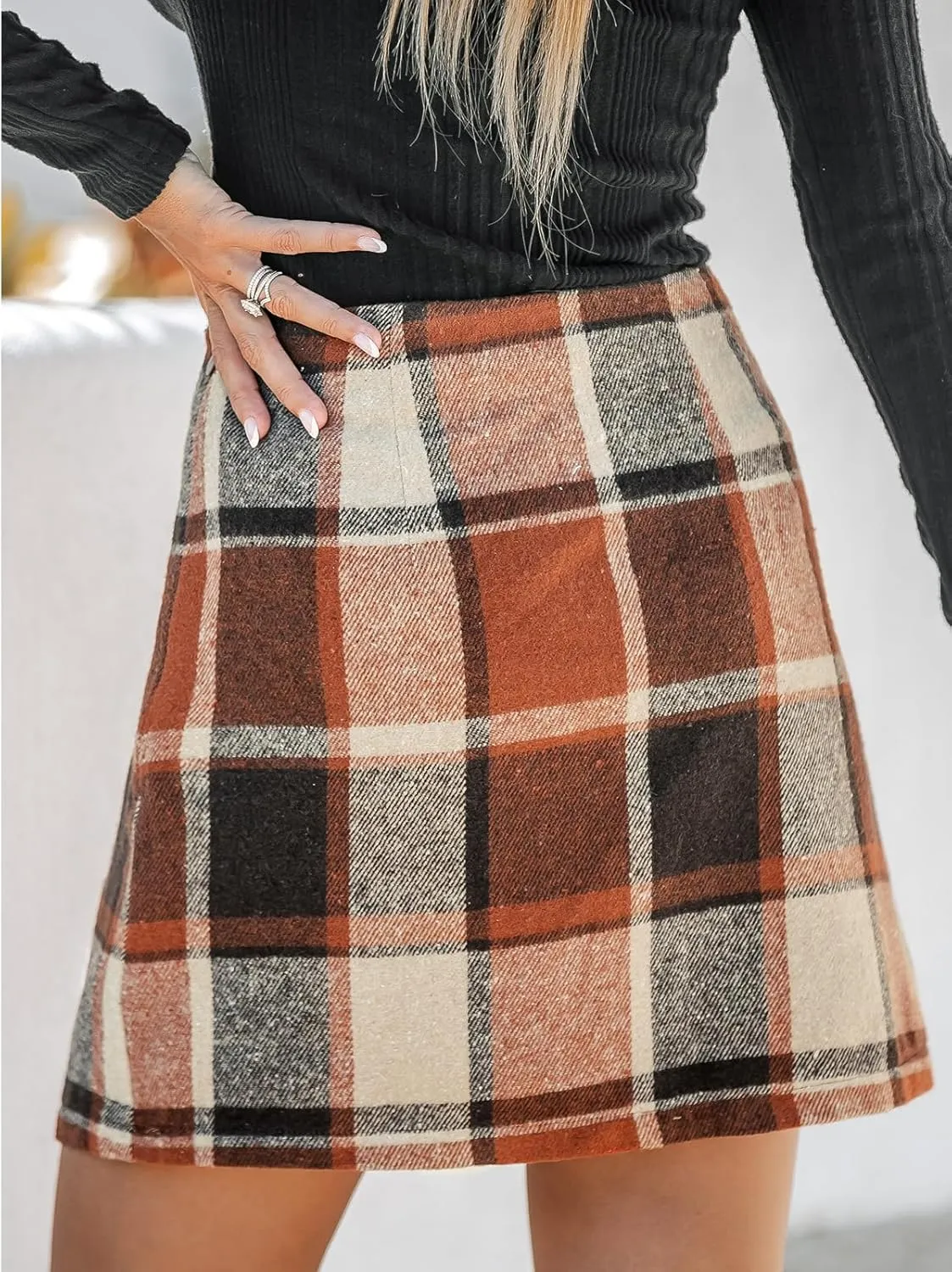 CUPSHE Women High Waist Plaid Skirt Bodycon Pencil Mini Skirts