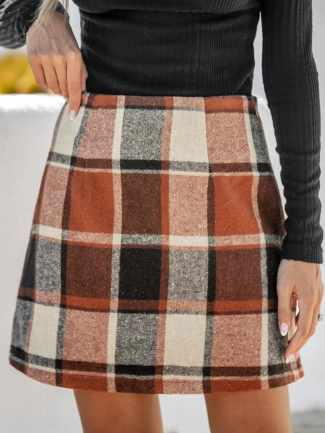 CUPSHE Women High Waist Plaid Skirt Bodycon Pencil Mini Skirts