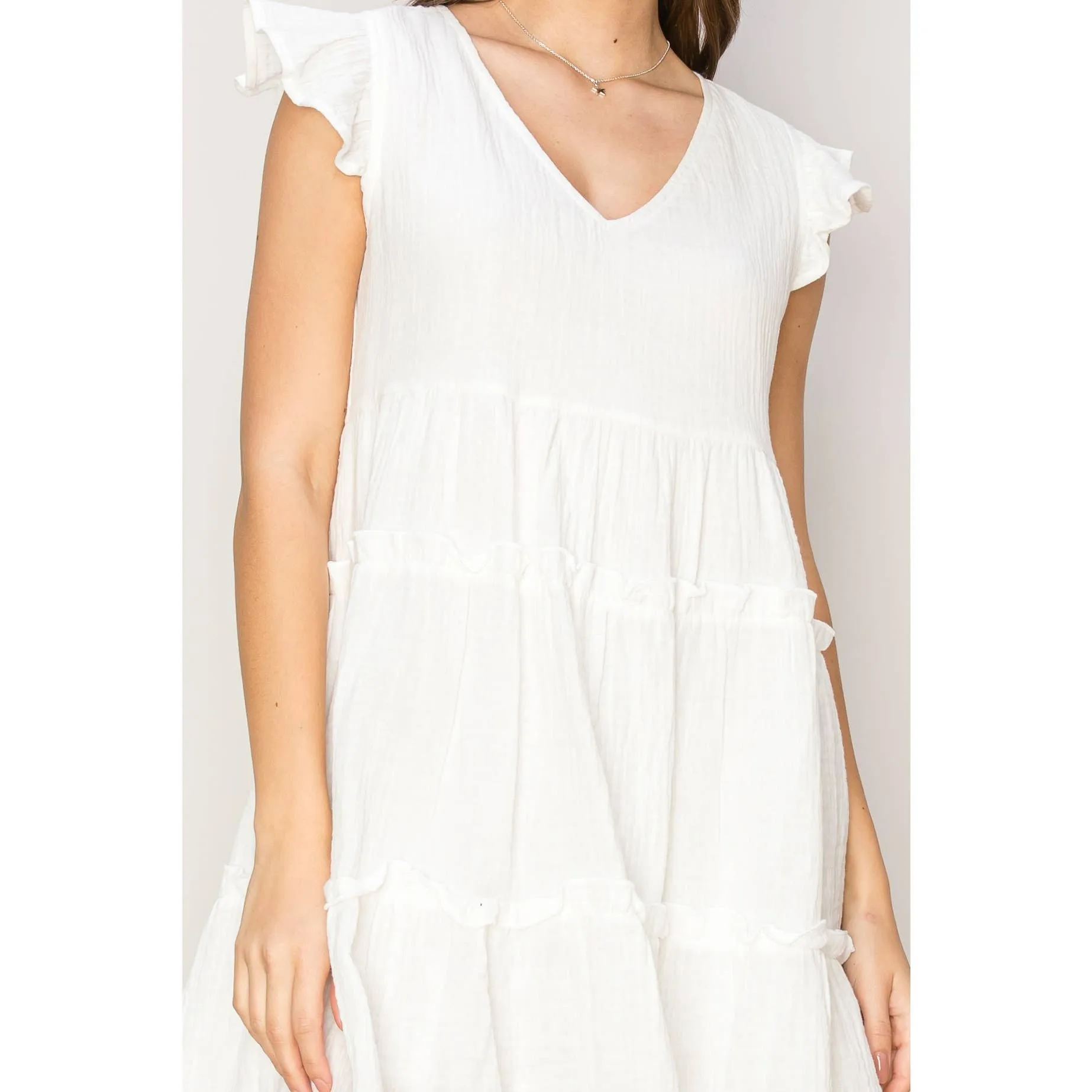 DOUBLE GAUZE TIERED MINI DRESS