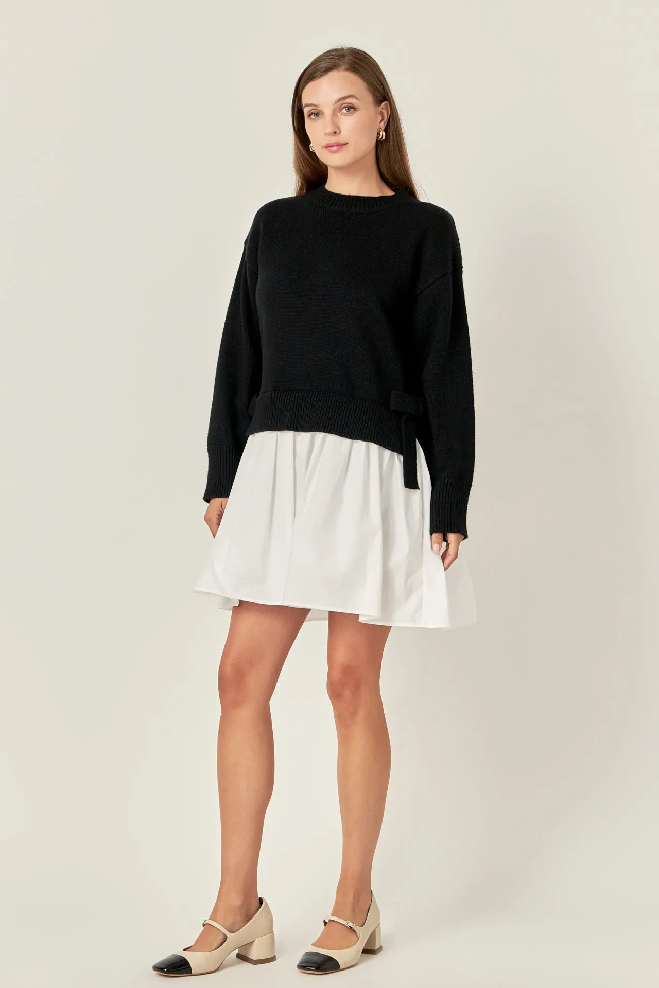 English Factory - Side Tie Mixed Media Mini Dress