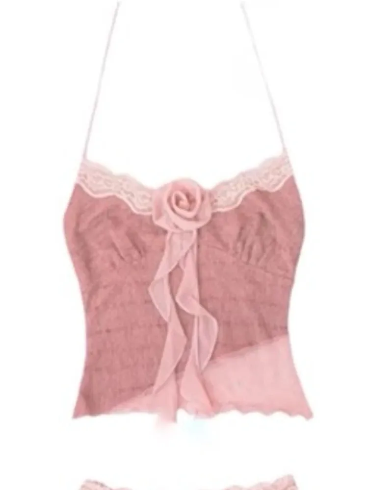 Girlary Summer Sexy Lace Sling 2 Piece Set Women Fashion Y2k Solid Off Shoulder Top Female   Elegant Chic High Waist A Line Short Skirt