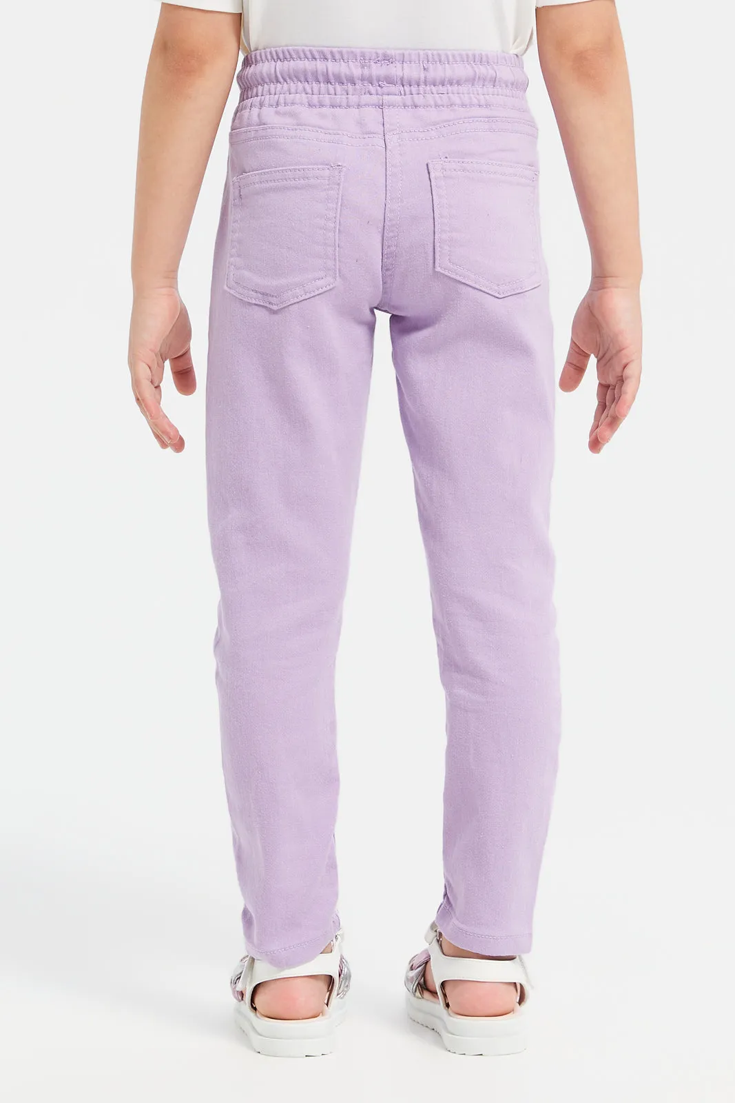 Girls Lilac Plain Knit Denim Jeggings