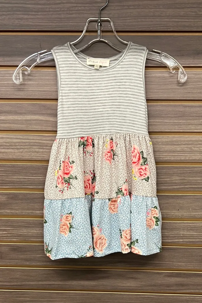Girls Stripe Tank Top Floral Skirt Dress