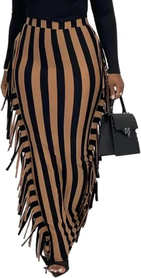 GOLDSTITCH Women's High Waist Slim Bodycon Tassels Long Maxi Pencil Skirts