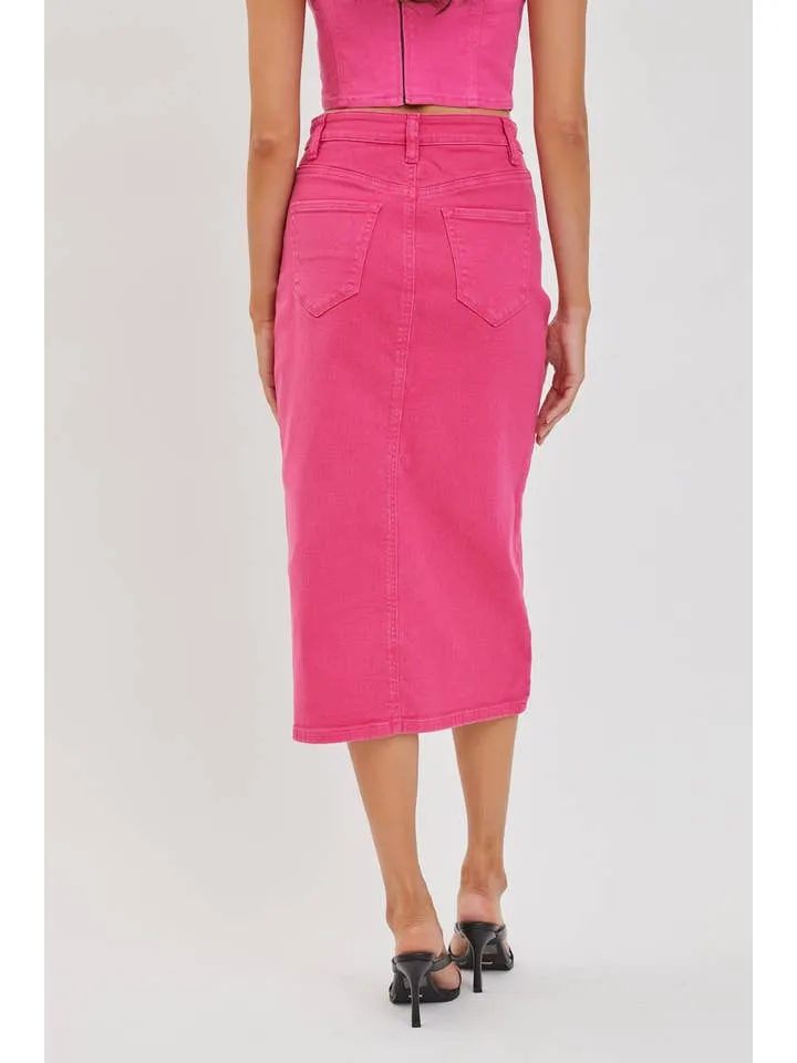 High Rise Midi Skirt with Front Slit