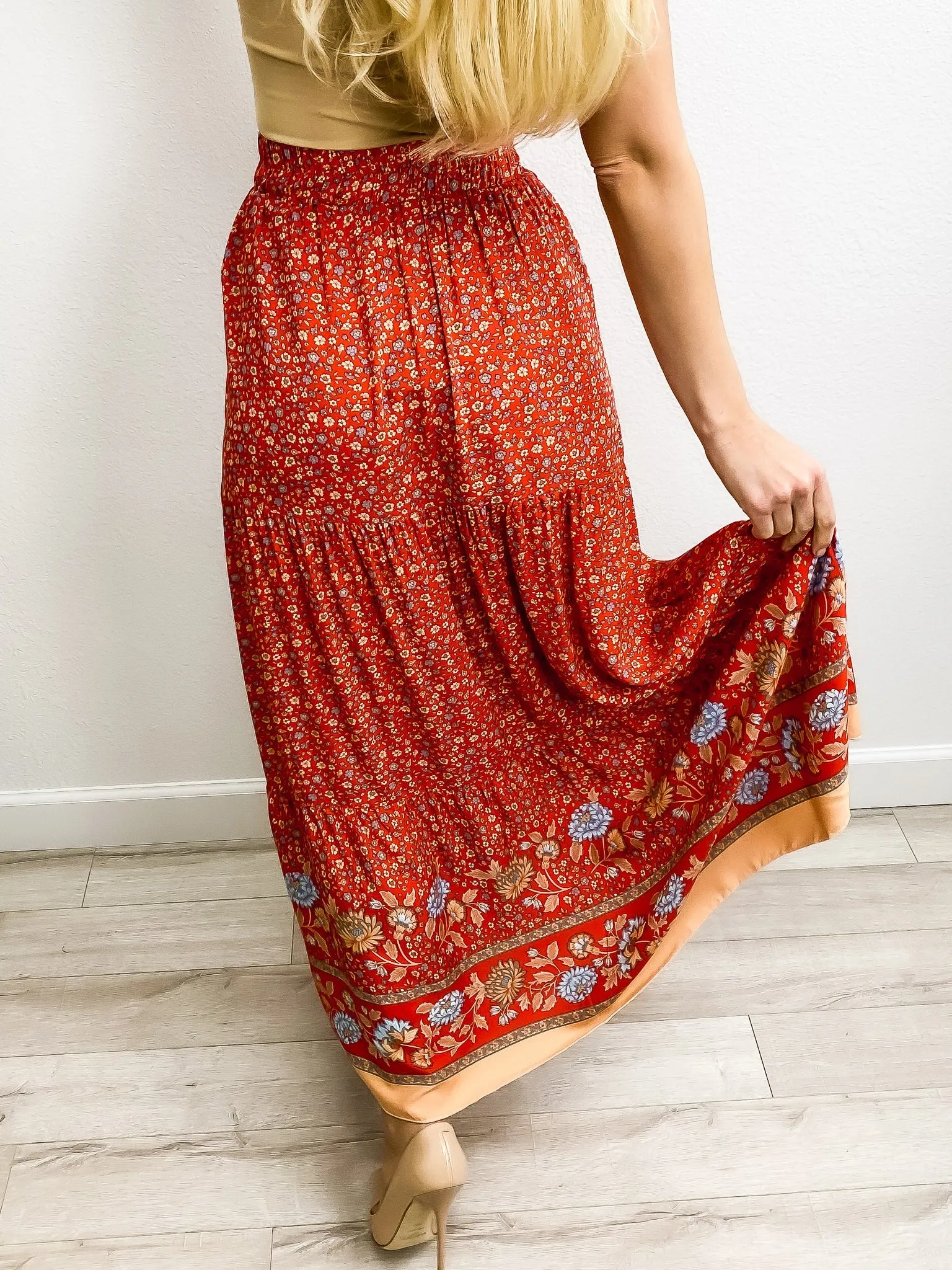 High Waist Floral Bohemian Skirt