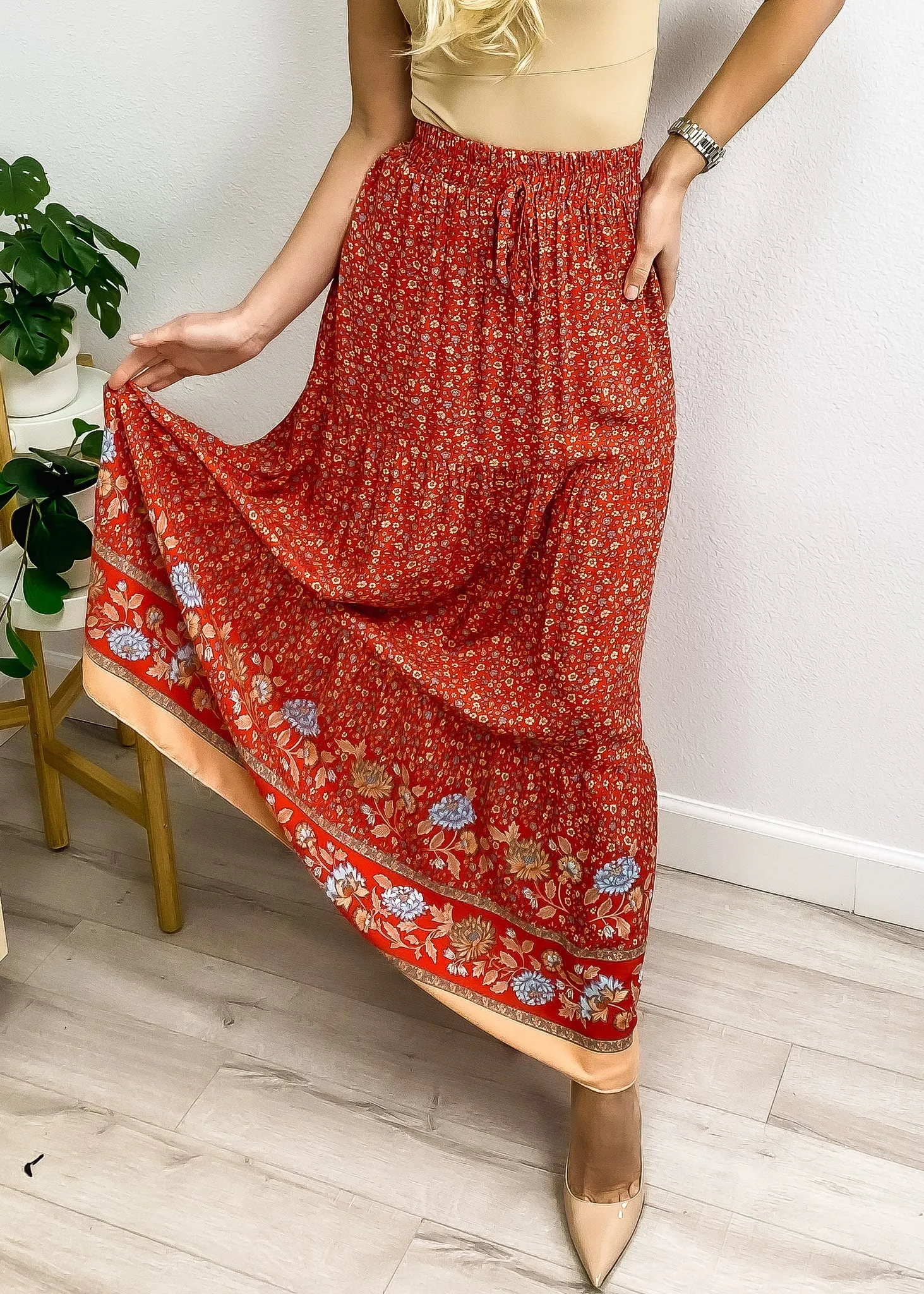High Waist Floral Bohemian Skirt