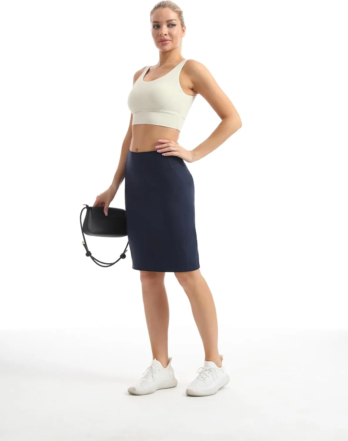 HOKOYI Women's High Waist Tummy Control Pencil Skirt Knee Length Stretch Bodycon Midi Skirt Casual Office