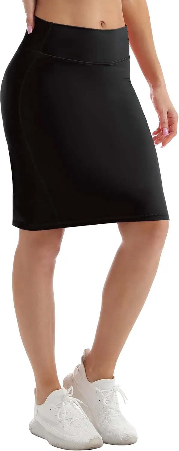 HOKOYI Women's High Waist Tummy Control Pencil Skirt Knee Length Stretch Bodycon Midi Skirt Casual Office