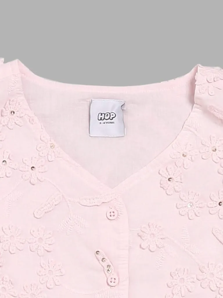 HOP Kids Pink Floral Embroidered Crop Top