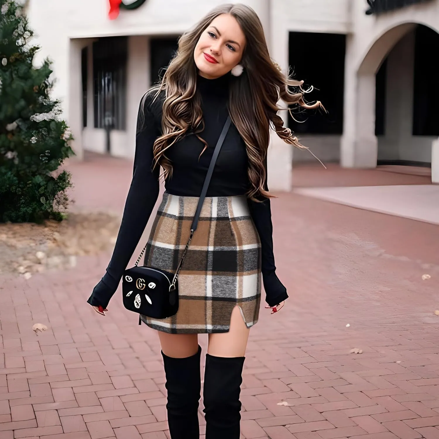 Ibeauti Women's High Waist Plaid Skirt Side Split Bodycon Pencil Mini Skirt