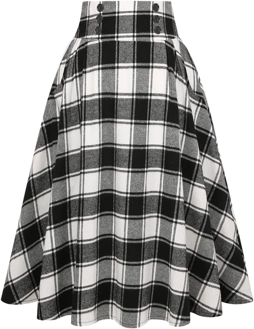 IDEALSANXUN Plaid Skirt for Womens High Waist Aline Pleated Midi Skirts