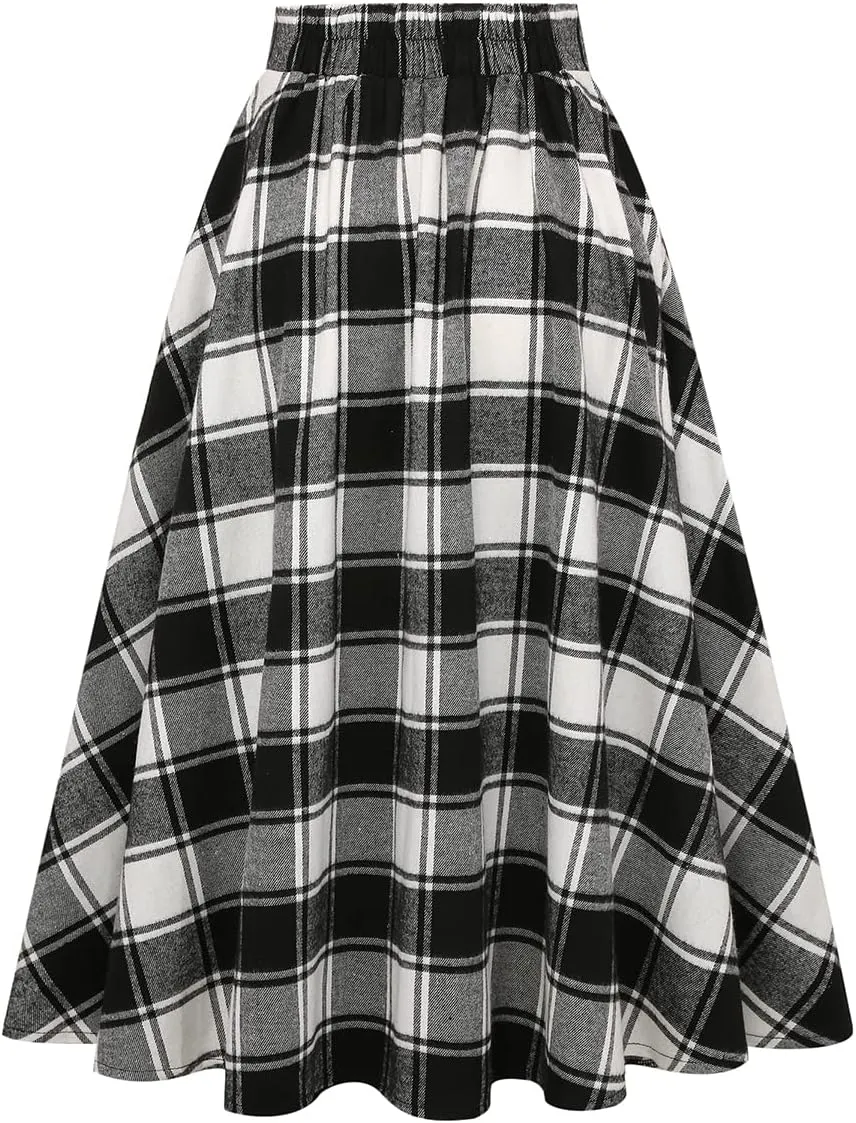 IDEALSANXUN Plaid Skirt for Womens High Waist Aline Pleated Midi Skirts