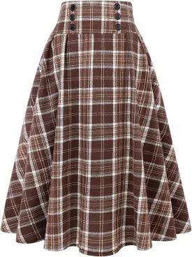 IDEALSANXUN Plaid Skirt for Womens High Waist Aline Pleated Midi Skirts