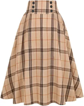 IDEALSANXUN Plaid Skirt for Womens High Waist Aline Pleated Midi Skirts