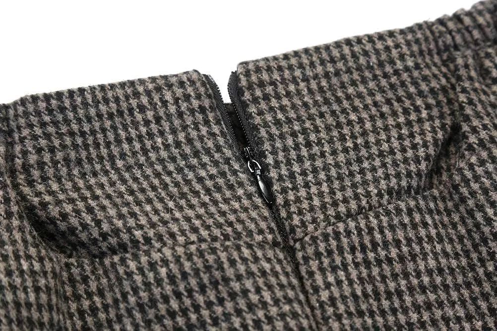 IDEALSANXUN Womens Fall Winter High Waisted Wool Plaid A-line Long Skirt