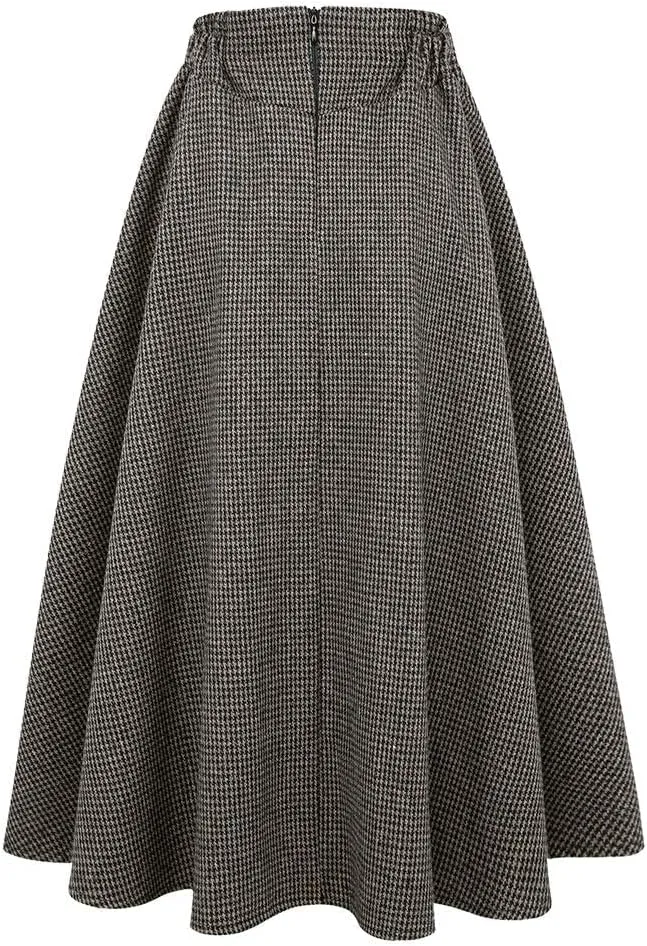 IDEALSANXUN Womens Fall Winter High Waisted Wool Plaid A-line Long Skirt
