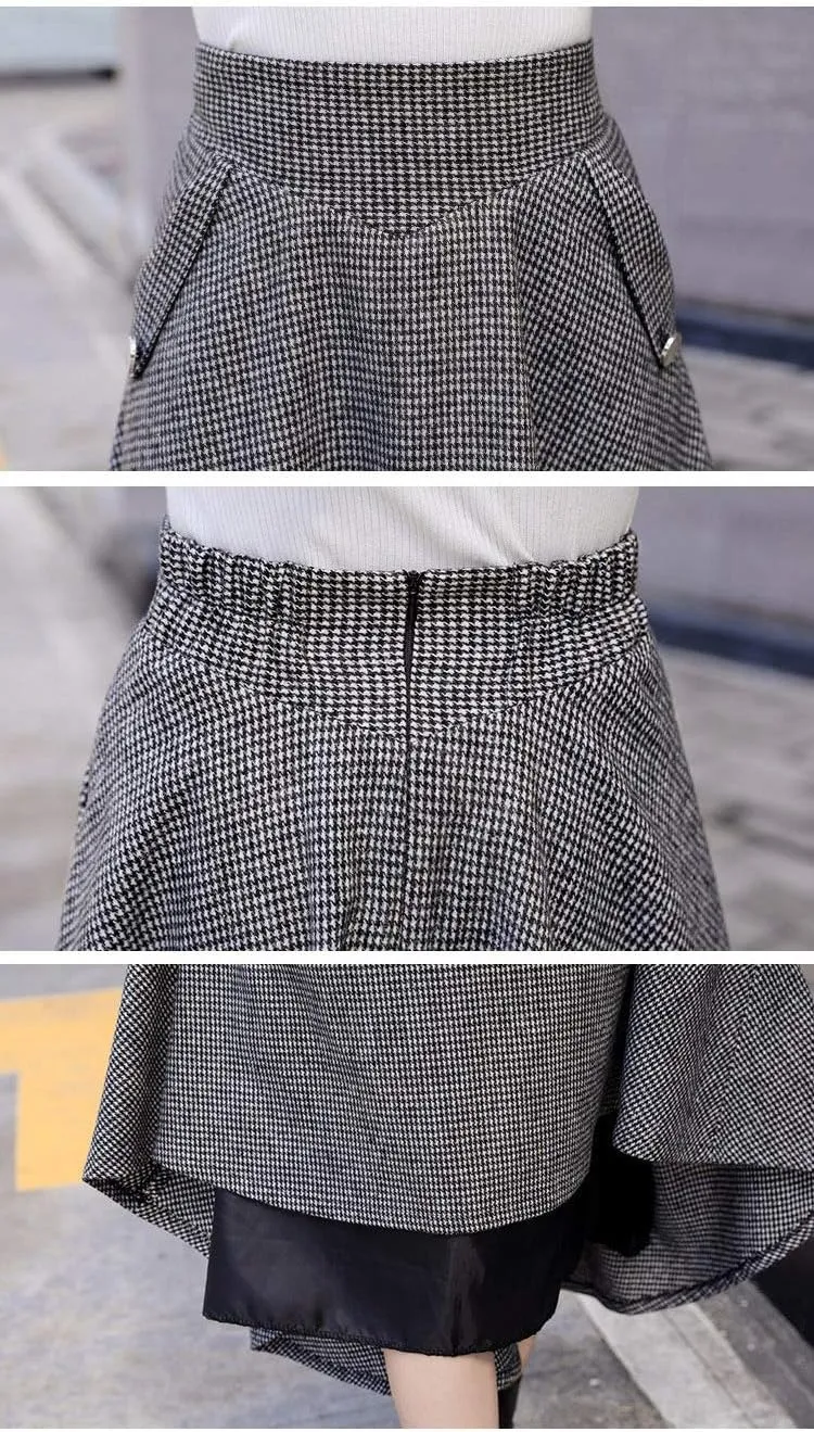 IDEALSANXUN Womens Fall Winter High Waisted Wool Plaid A-line Long Skirt