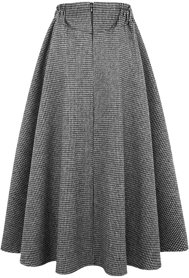 IDEALSANXUN Womens Fall Winter High Waisted Wool Plaid A-line Long Skirt