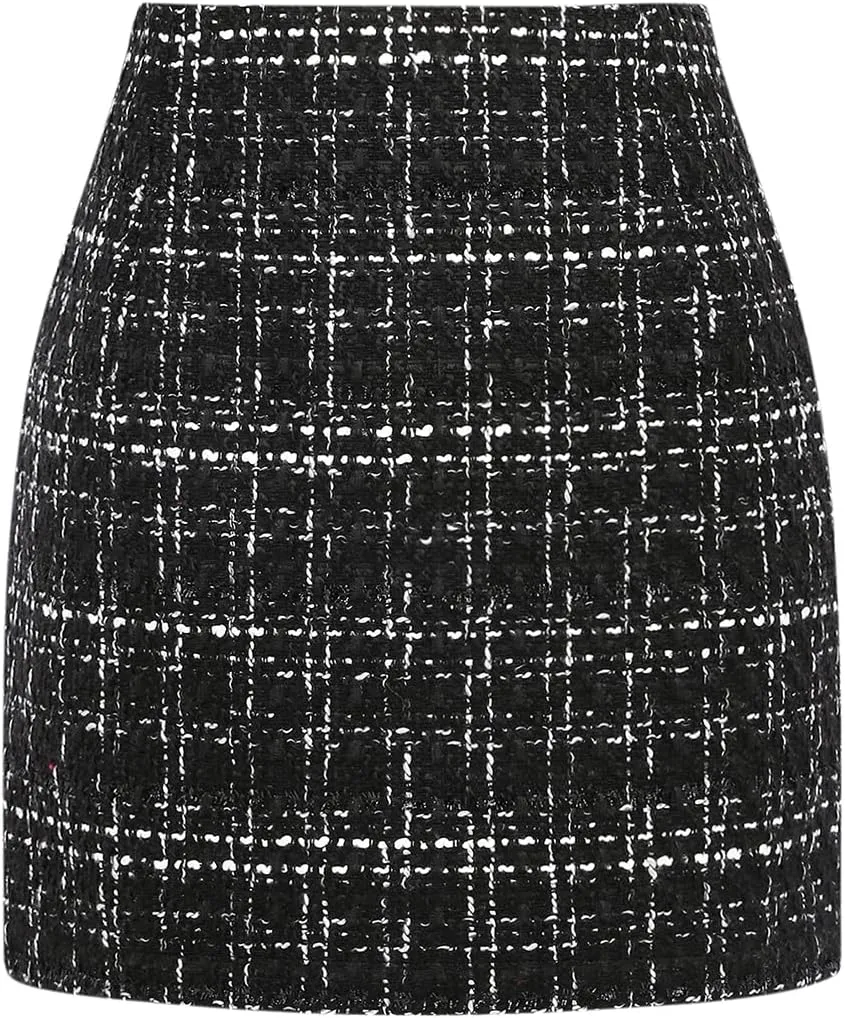 IDEALSANXUN Womens High Waist Plaid Skirt Bodycon Pencil Wool Mini Skirts