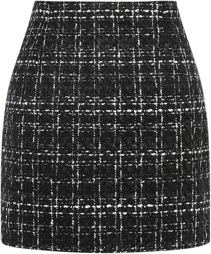 IDEALSANXUN Womens High Waist Plaid Skirt Bodycon Pencil Wool Mini Skirts