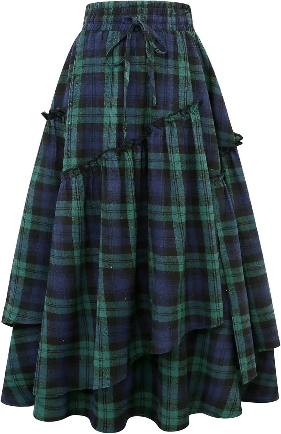 IDEALSANXUN Womens Long Plaid Skirts High Waisted A Line Renaissance Maxi Skirt with Pockets