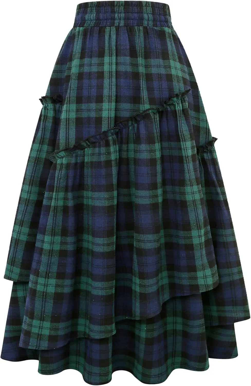 IDEALSANXUN Womens Long Plaid Skirts High Waisted A Line Renaissance Maxi Skirt with Pockets