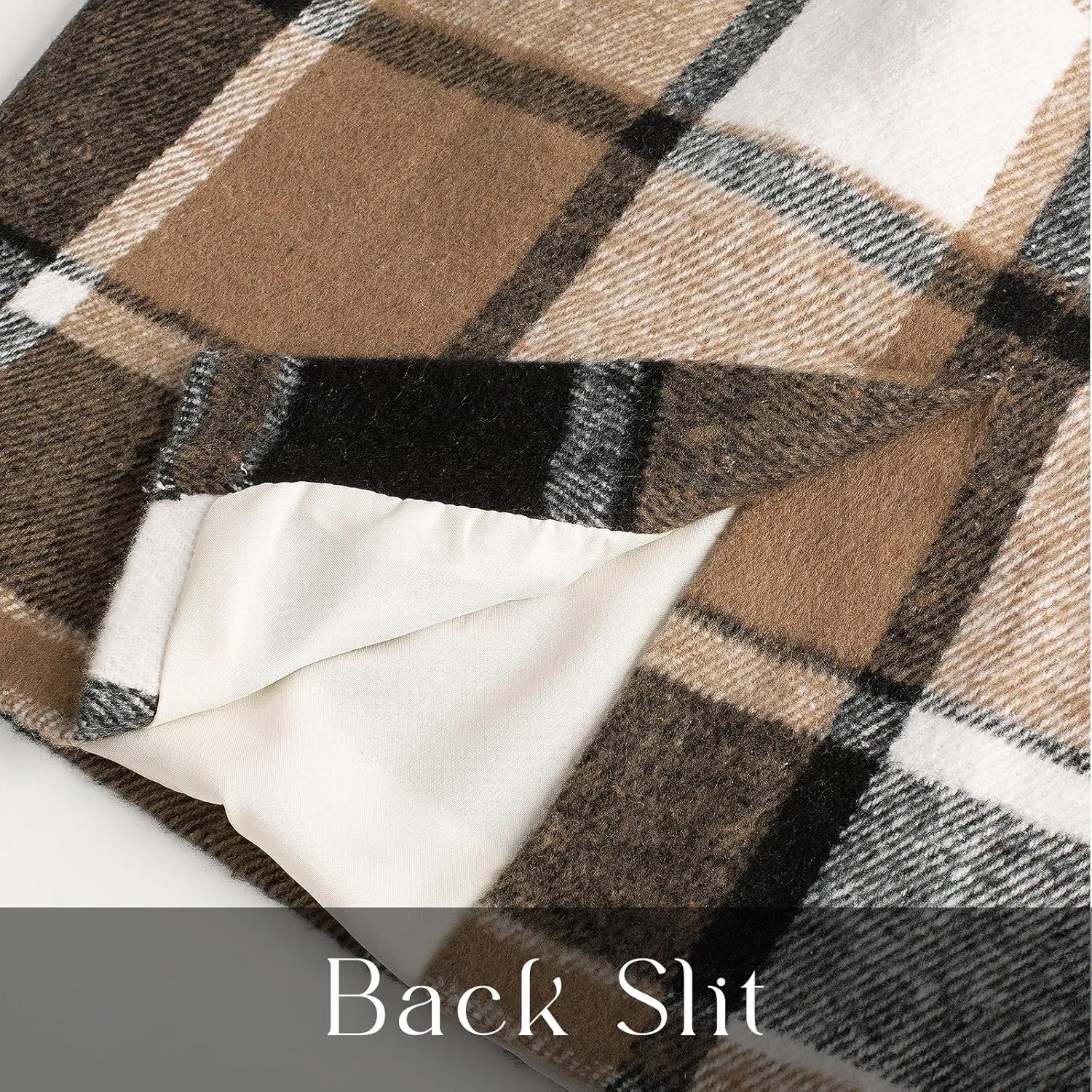 Kate Kasin Womens Wool Plaid Pencil Skirt High Waist Slit Stretchy Bodycon Fall Winter Knee Length Midi Skirt