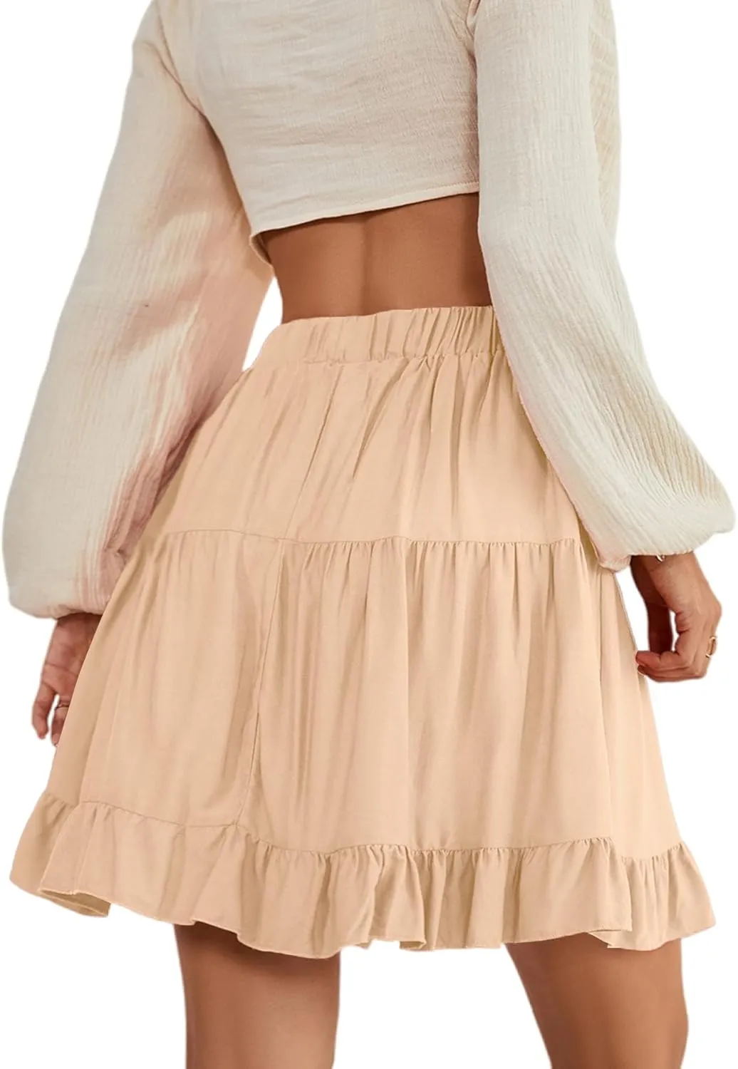 LYANER Women's Casual High Waist A Line Ruffle Hem Swing Skater Short Mini Skirt