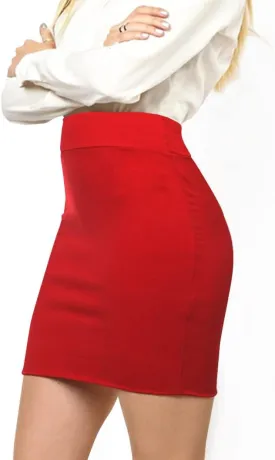 Made By Johnny Women's Premium Scuba Stretch High Waist Pencil Skirt Below Knee for Office Wear