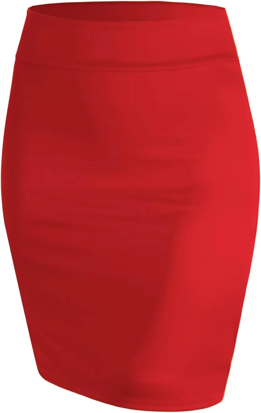 Made By Johnny Women's Premium Scuba Stretch High Waist Pencil Skirt Below Knee for Office Wear
