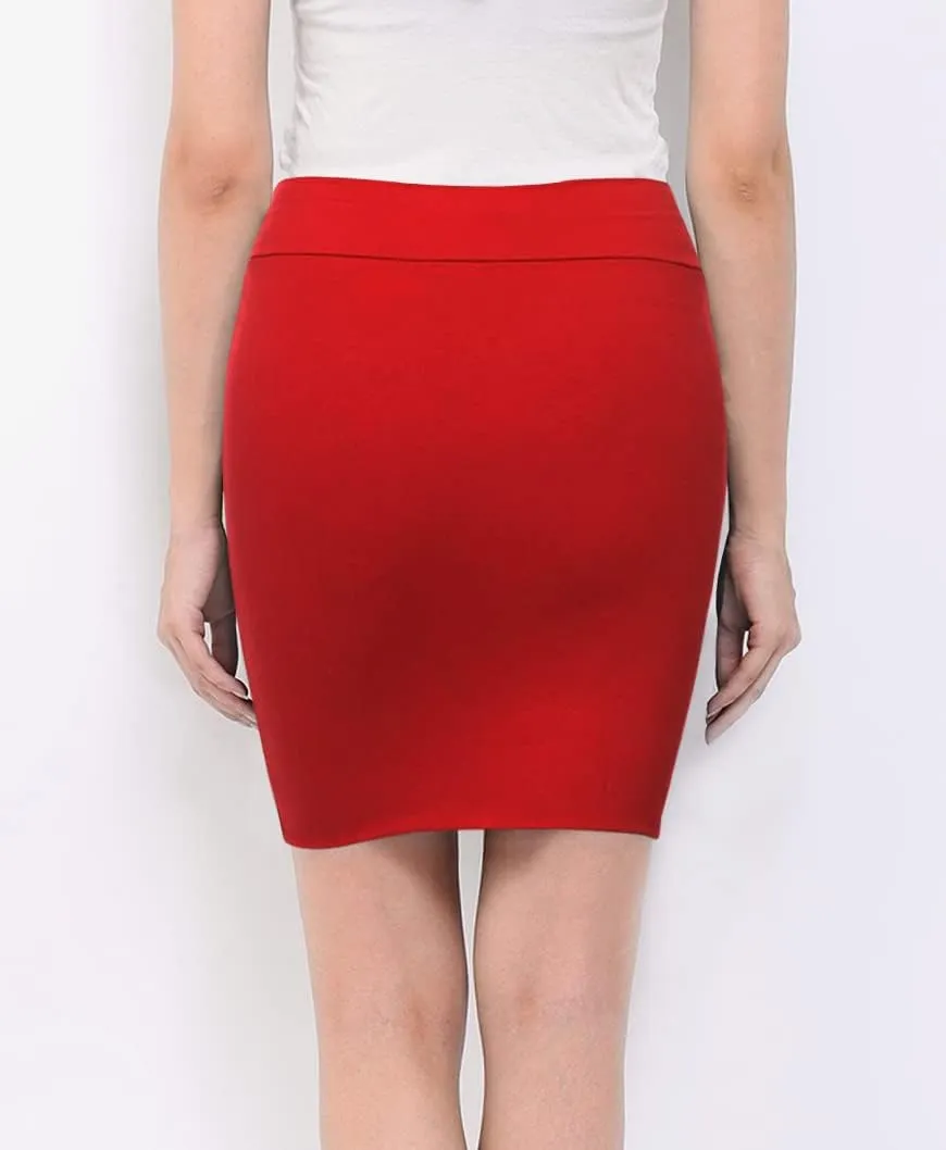 Made By Johnny Women's Premium Scuba Stretch High Waist Pencil Skirt Below Knee for Office Wear