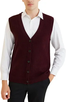 Men's Knit Vest Cardigan Solid Wool Warm Pullover Soft Sleeveless Top Sweater Vest