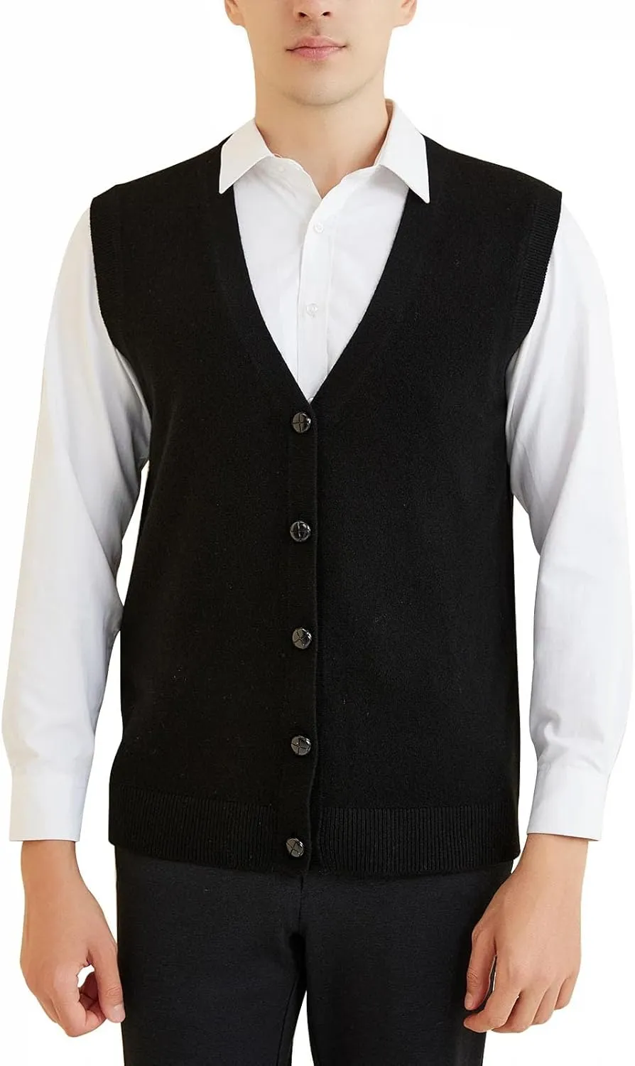 Men's Knit Vest Cardigan Solid Wool Warm Pullover Soft Sleeveless Top Sweater Vest