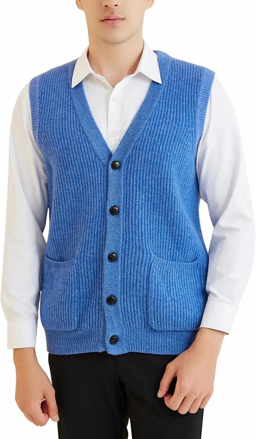 Men's Knit Vest Cardigan Solid Wool Warm Pullover Soft Sleeveless Top Sweater Vest