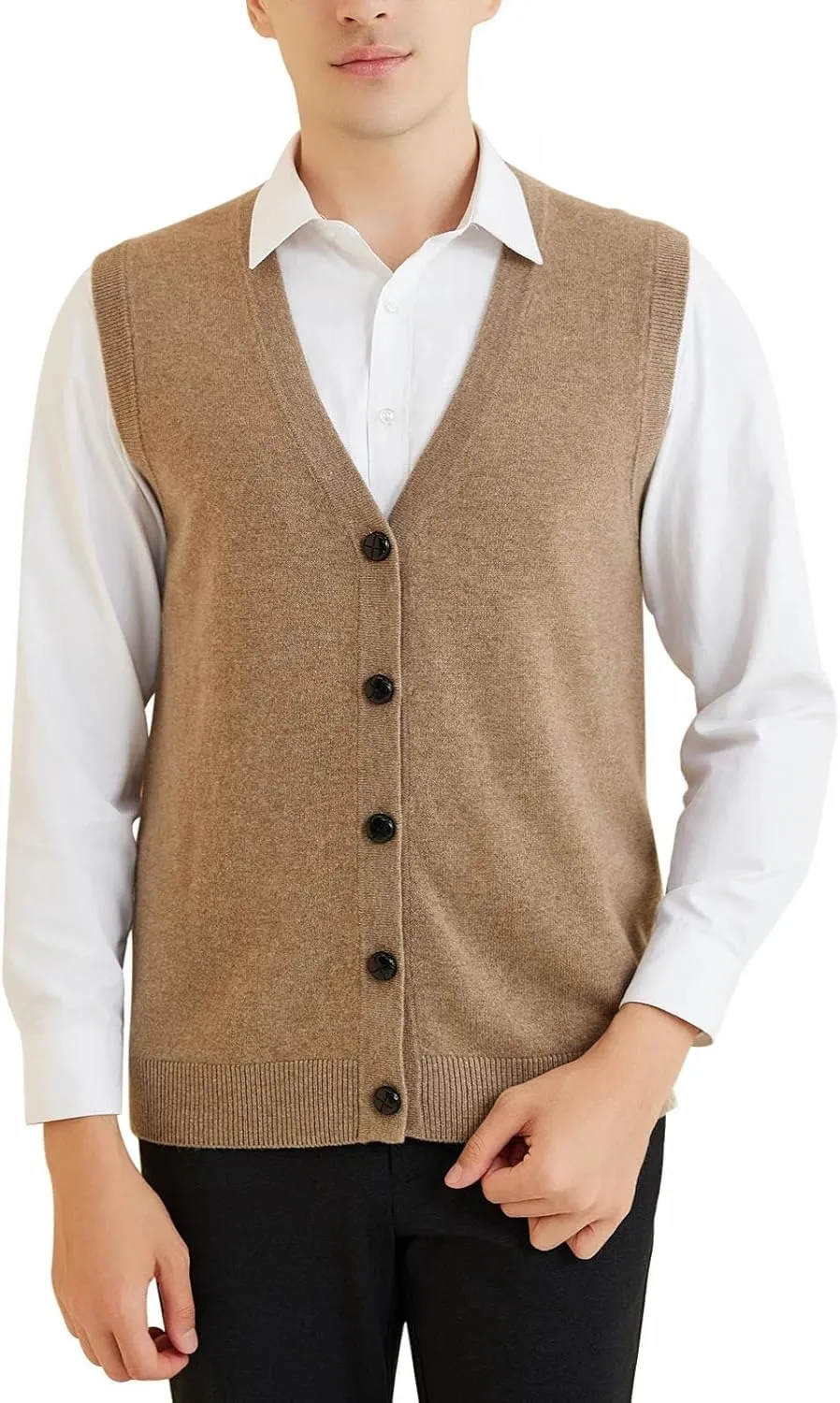 Men's Knit Vest Cardigan Solid Wool Warm Pullover Soft Sleeveless Top Sweater Vest
