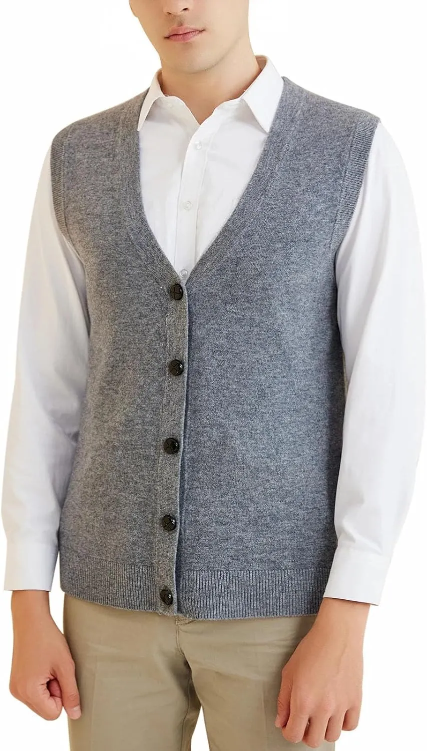 Men's Knit Vest Cardigan Solid Wool Warm Pullover Soft Sleeveless Top Sweater Vest