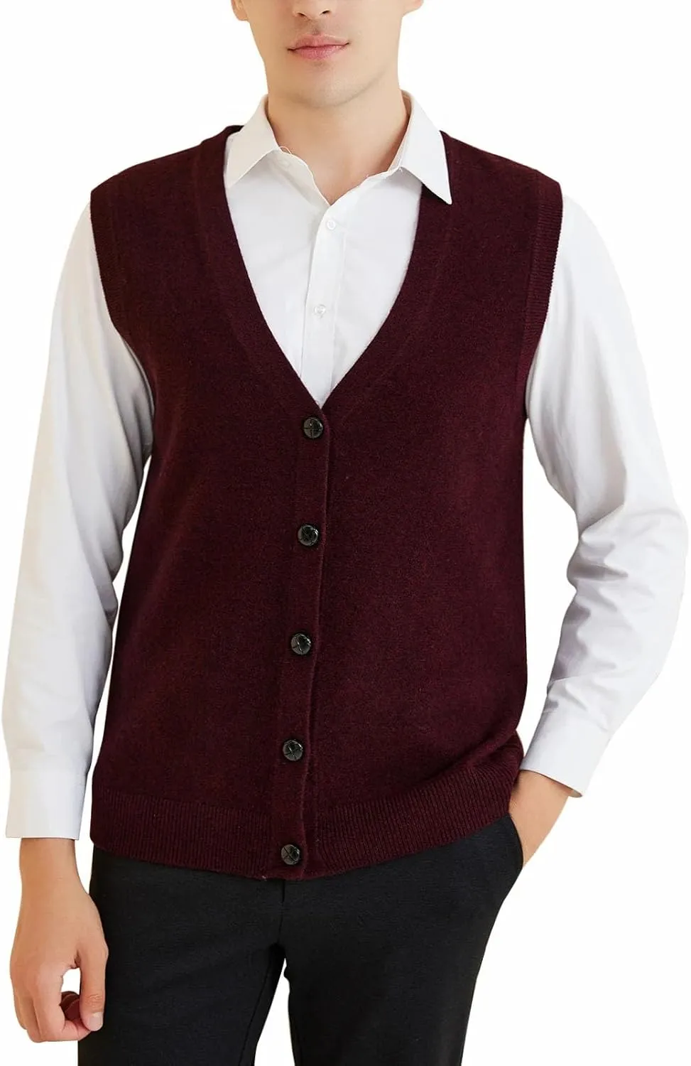 Men's Knit Vest Cardigan Solid Wool Warm Pullover Soft Sleeveless Top Sweater Vest
