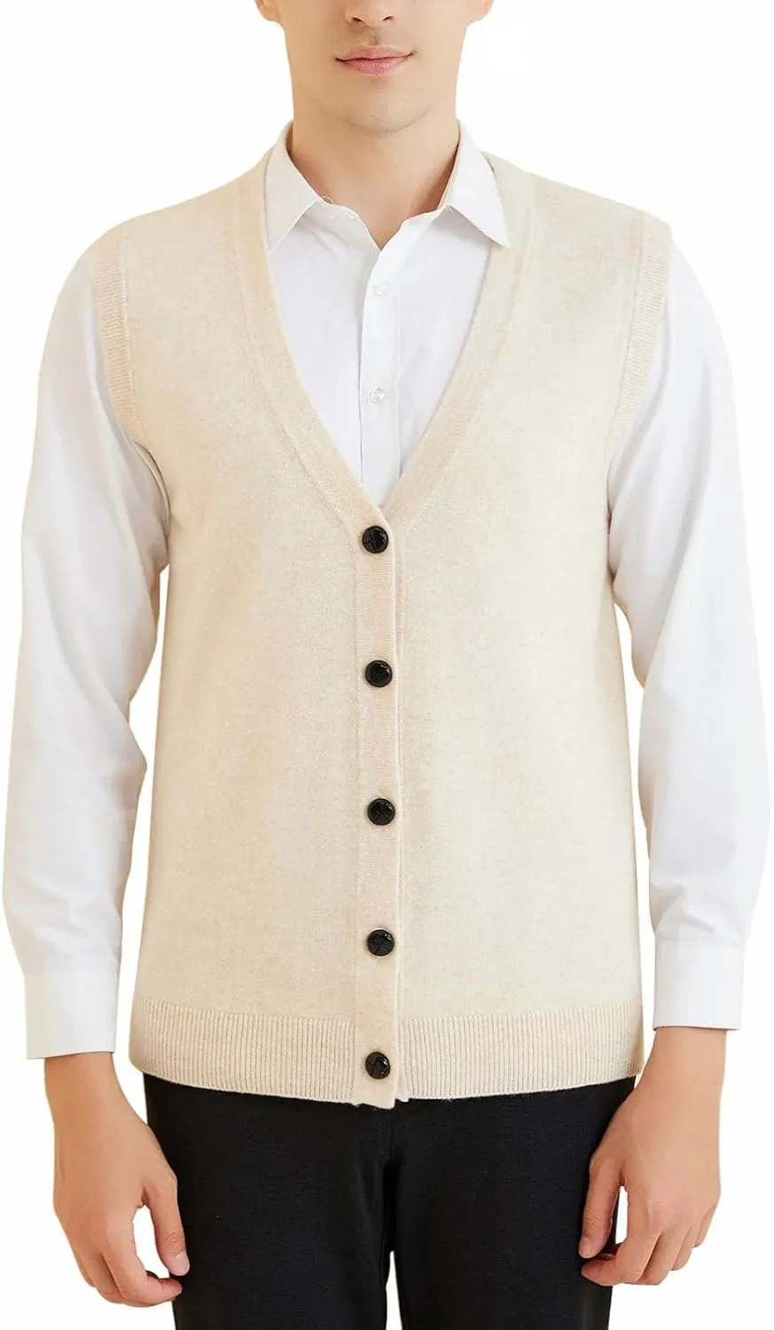 Men's Knit Vest Cardigan Solid Wool Warm Pullover Soft Sleeveless Top Sweater Vest