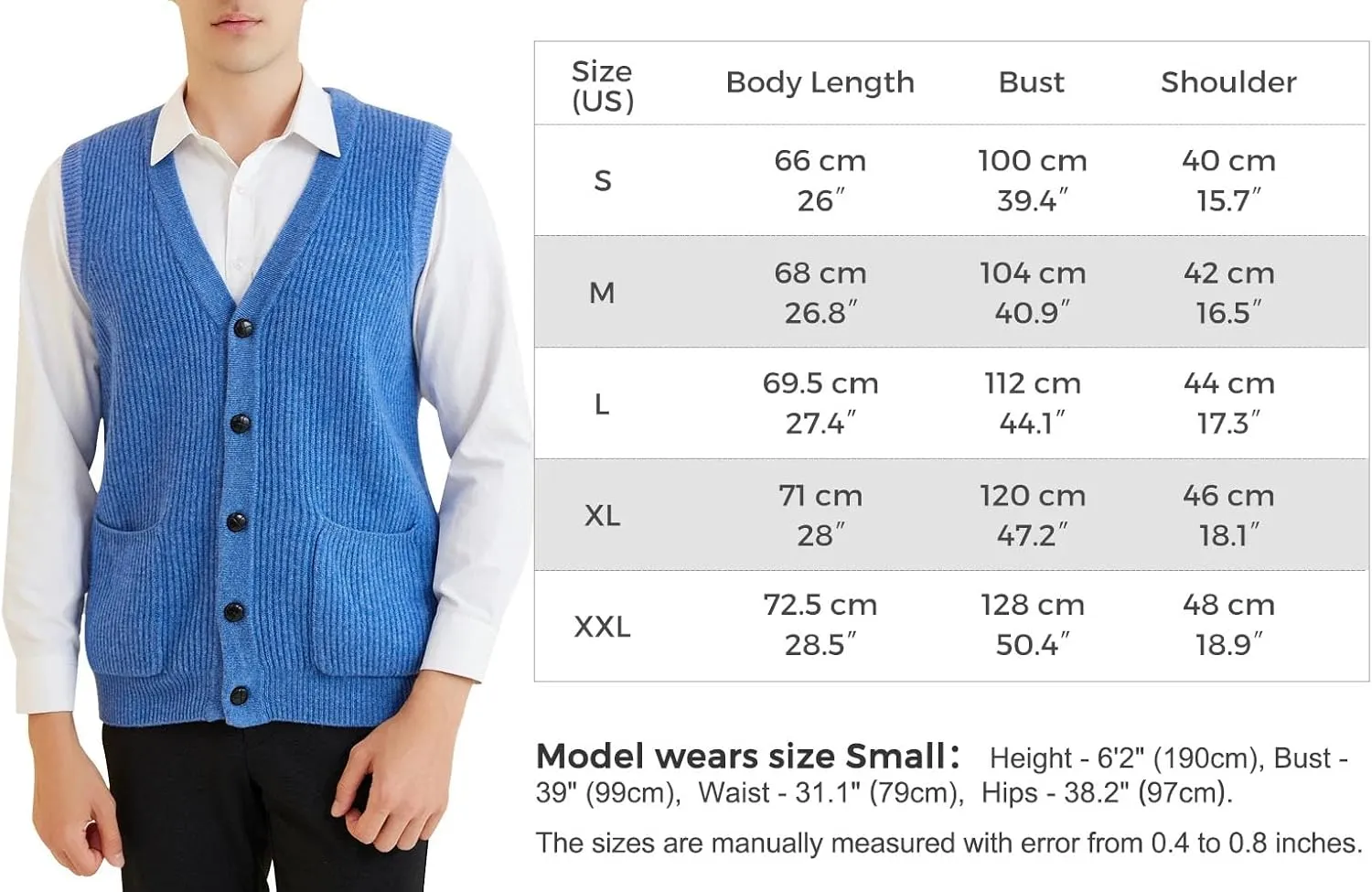 Men's Knit Vest Cardigan Solid Wool Warm Pullover Soft Sleeveless Top Sweater Vest