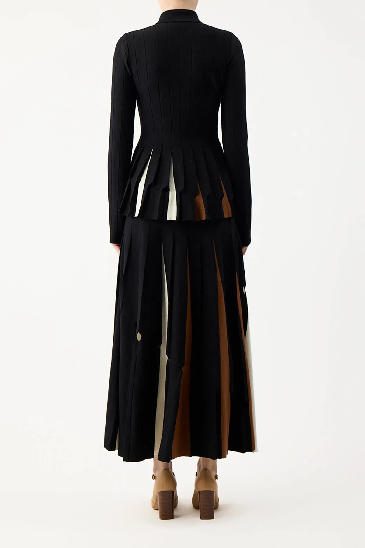 Olya Pleated Knit Midi Skirt in Black Multi Merino Wool