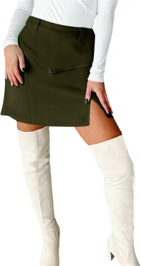 Pasgreson Women's Cargo Skirt Mini High Waist Side Slit Bodycon Y2k Denim Short Skirts